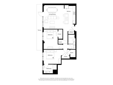 Floor plan for 2 beds, 2 baths, 1211 sqft